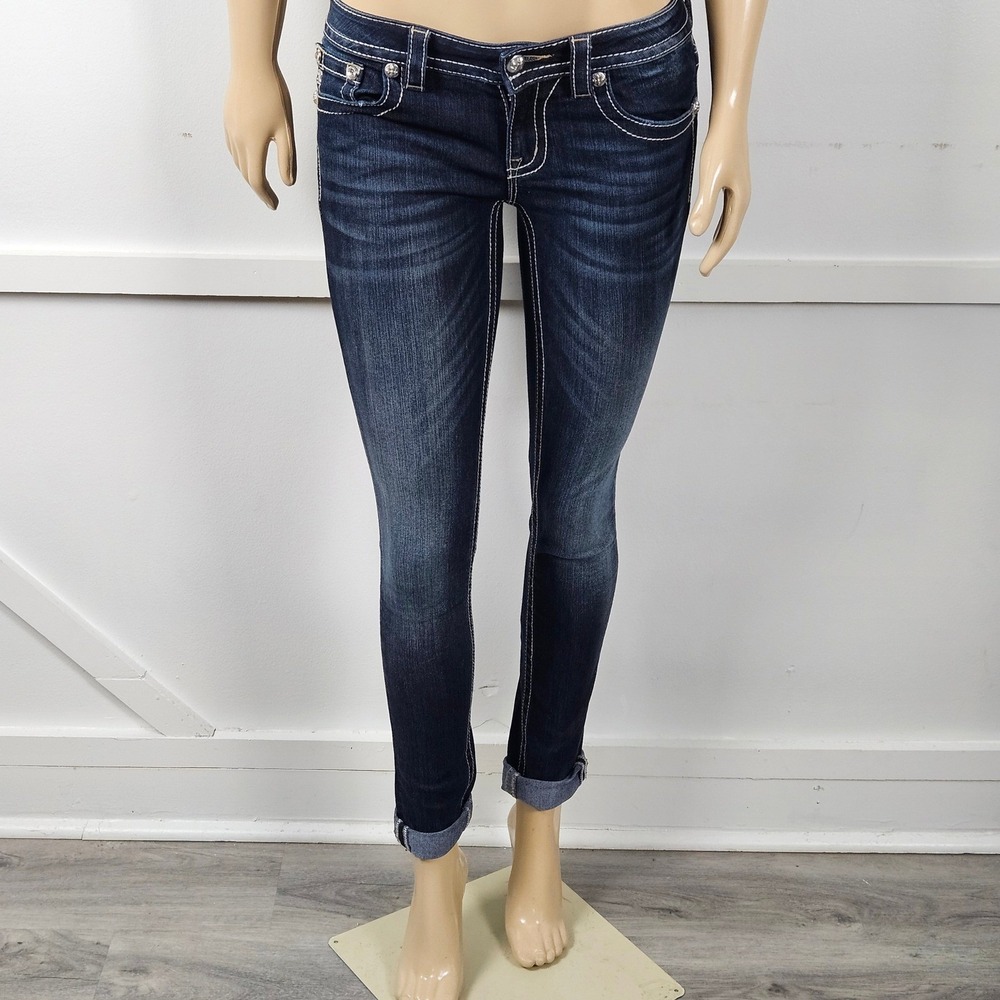 Miss Me Y2K Signature Skinny Jeans JP7057S Dark Wash Embroidered Cross Size 27